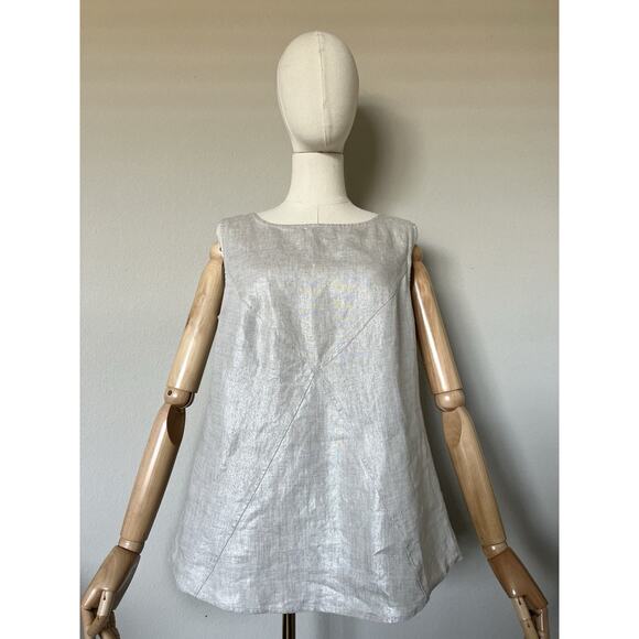 SOUTH STREET LINEN Sz 0 US Small Cream Metallic Criss Cross Shell Tank Top NWOT - Picture 3 of 16